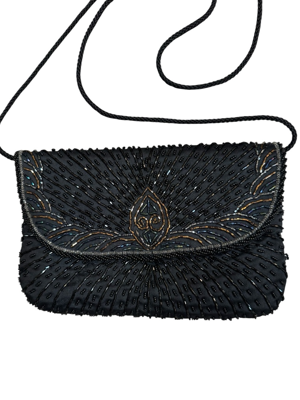 Vintage Courtenay Black Hand Beaded Evening Bag Art Deco Clutch Purse Gatsby